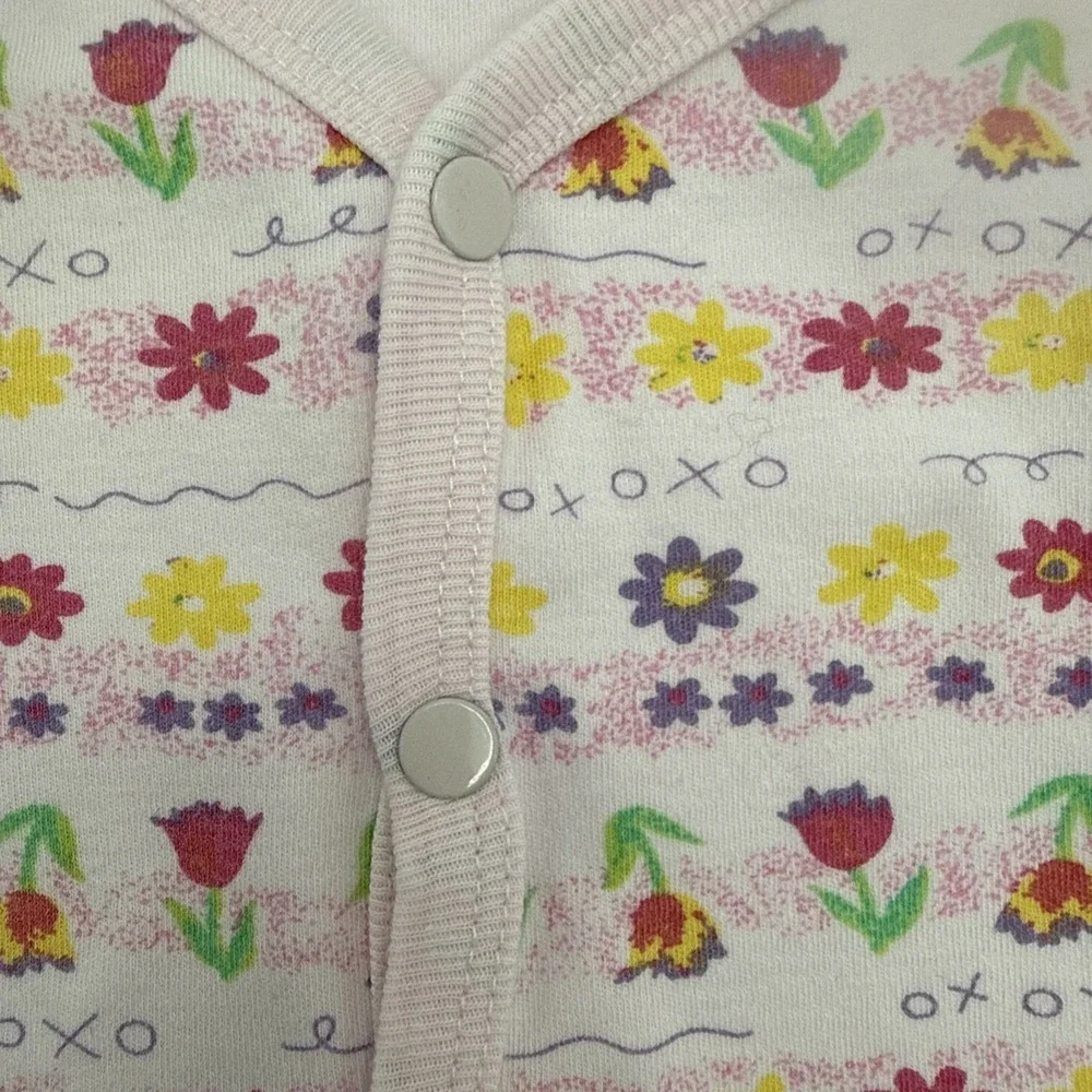 Vintage McBaby Girls Pink Bodysuit Snap Front Flowers & Tulips XOXO 3-6 Months